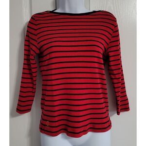 Lauren Ralph Lauren Red top with navy stripes size Small